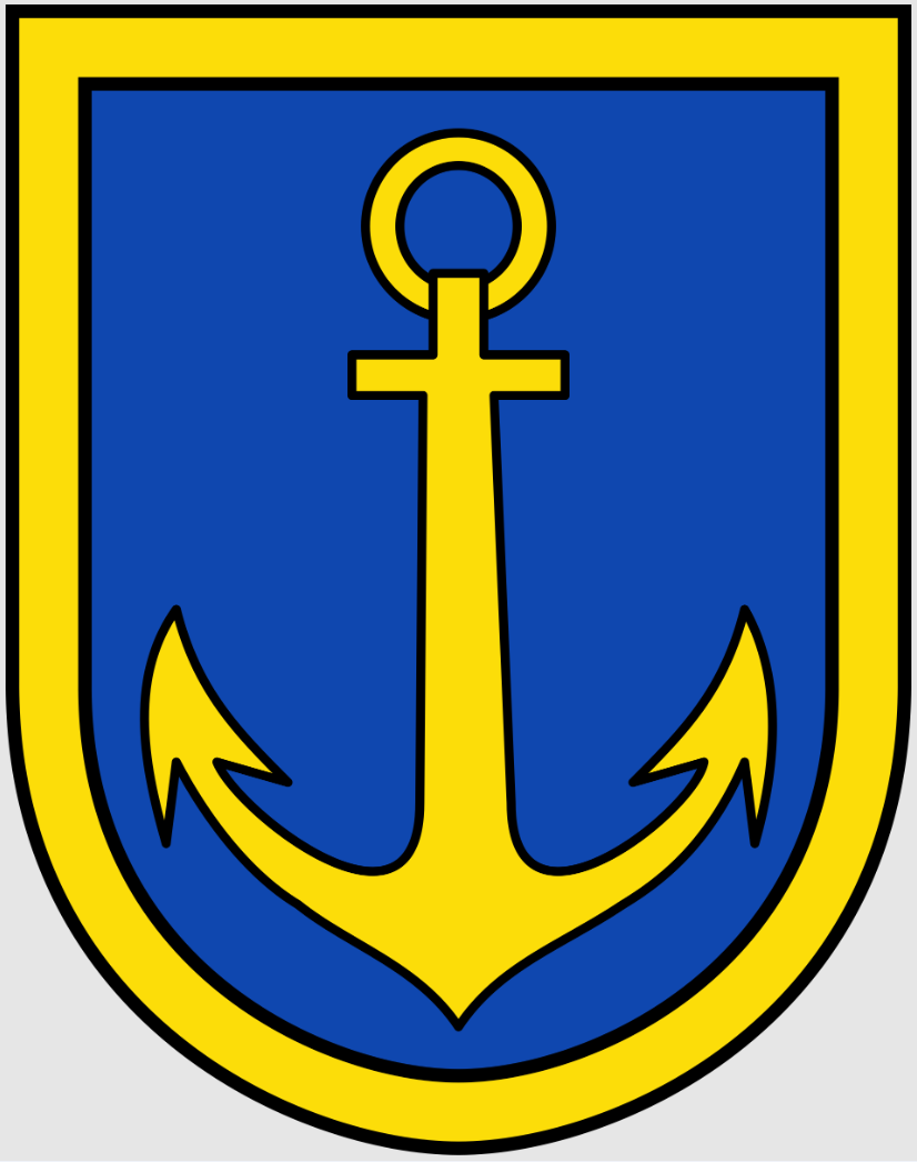 Wappen mit Anker in den Farben Gelb-Blau